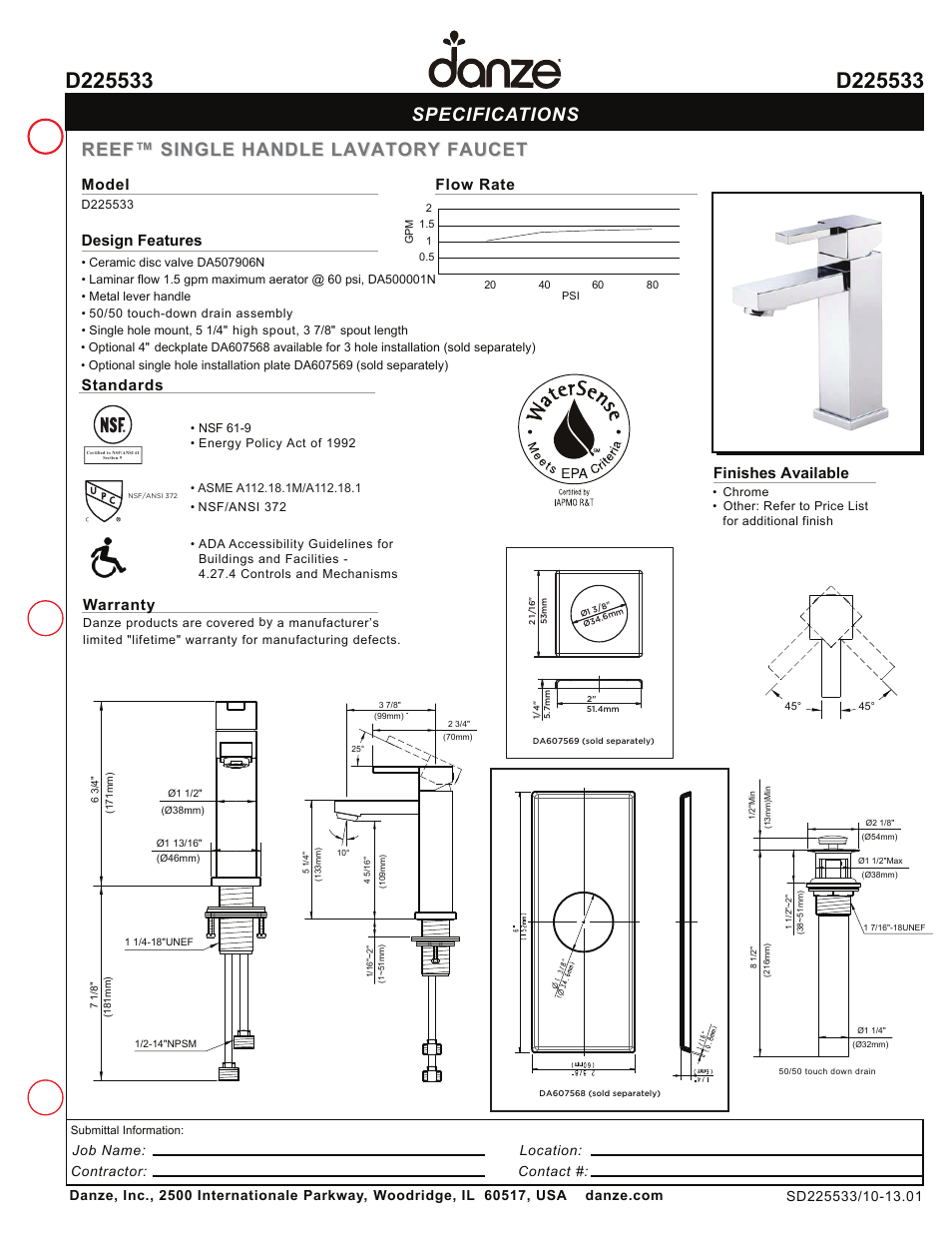 Danze D225533 User Manual | 1 page