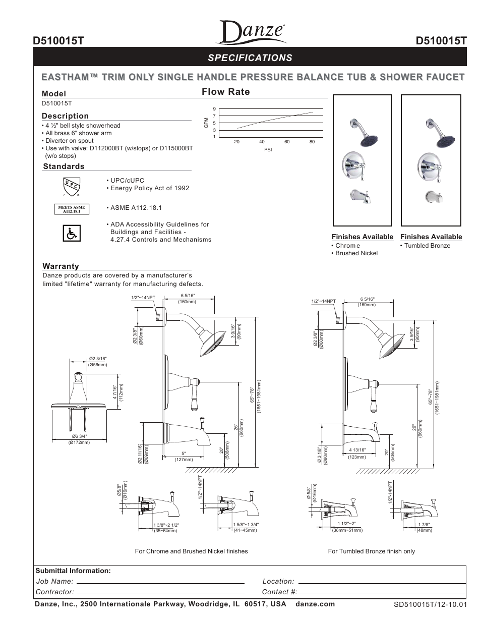 Danze D510015T - Spec Sheets User Manual | 1 page