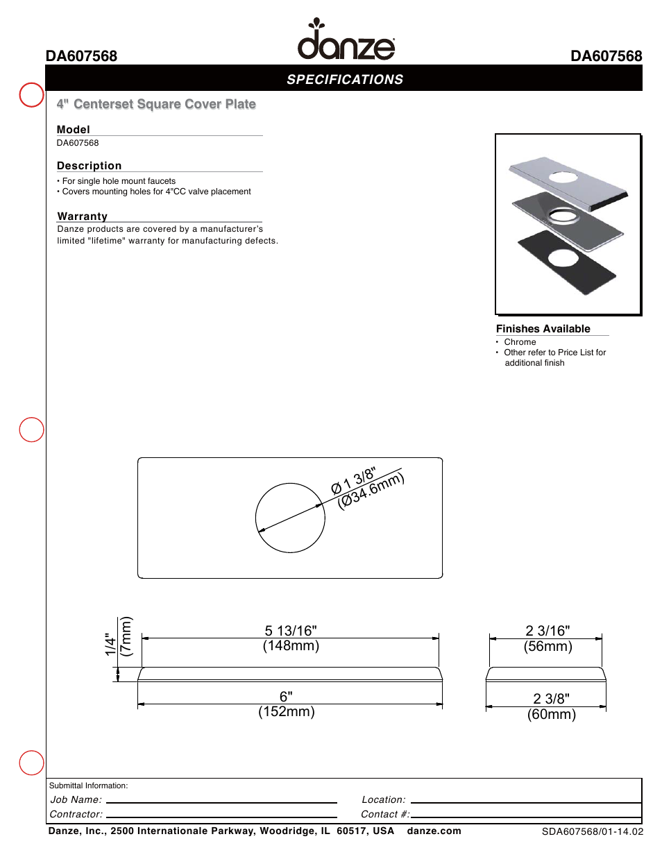 Danze DA607568 User Manual | 1 page