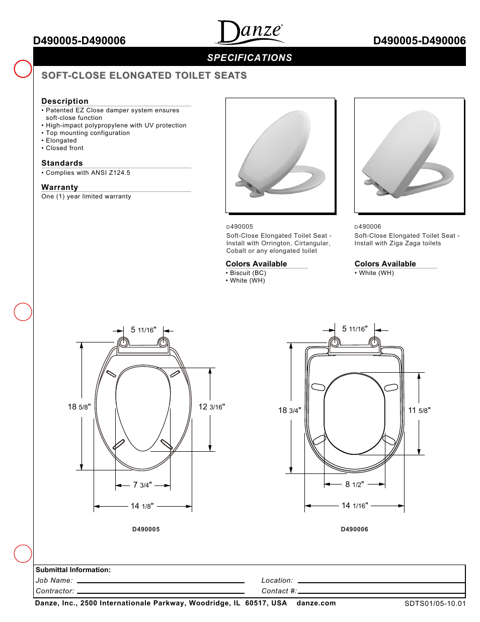 Danze D490005_6 - Spec Sheets User Manual | 1 page