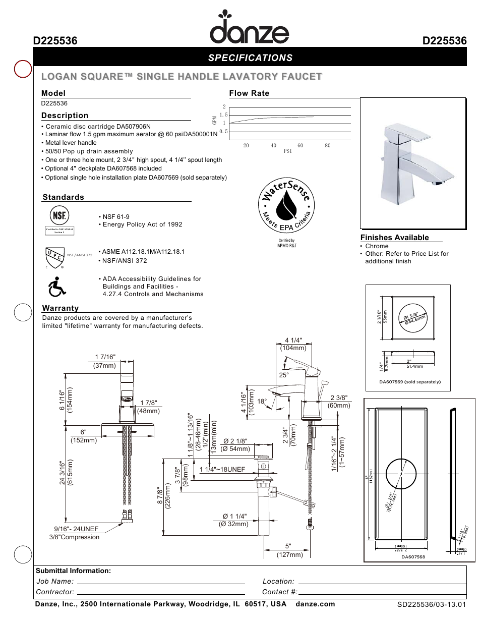 Danze D225536 User Manual | 1 page