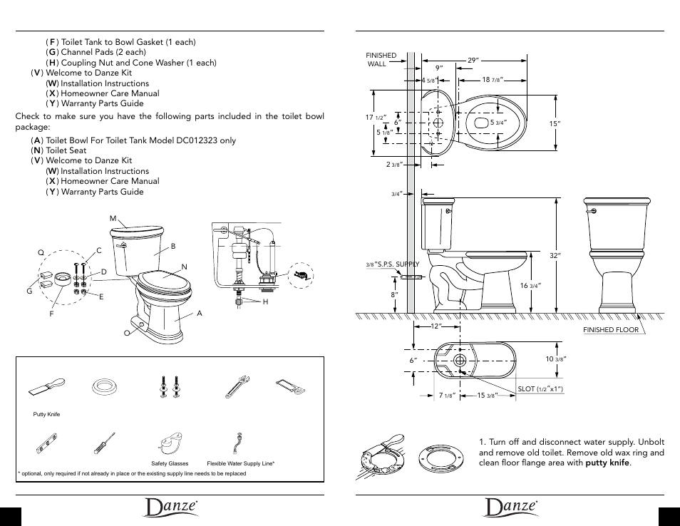 Installation instructions, Product dimensions, Tools required | Danze DC013330-DC012323 - Installation Manual User Manual | Page 3 / 13