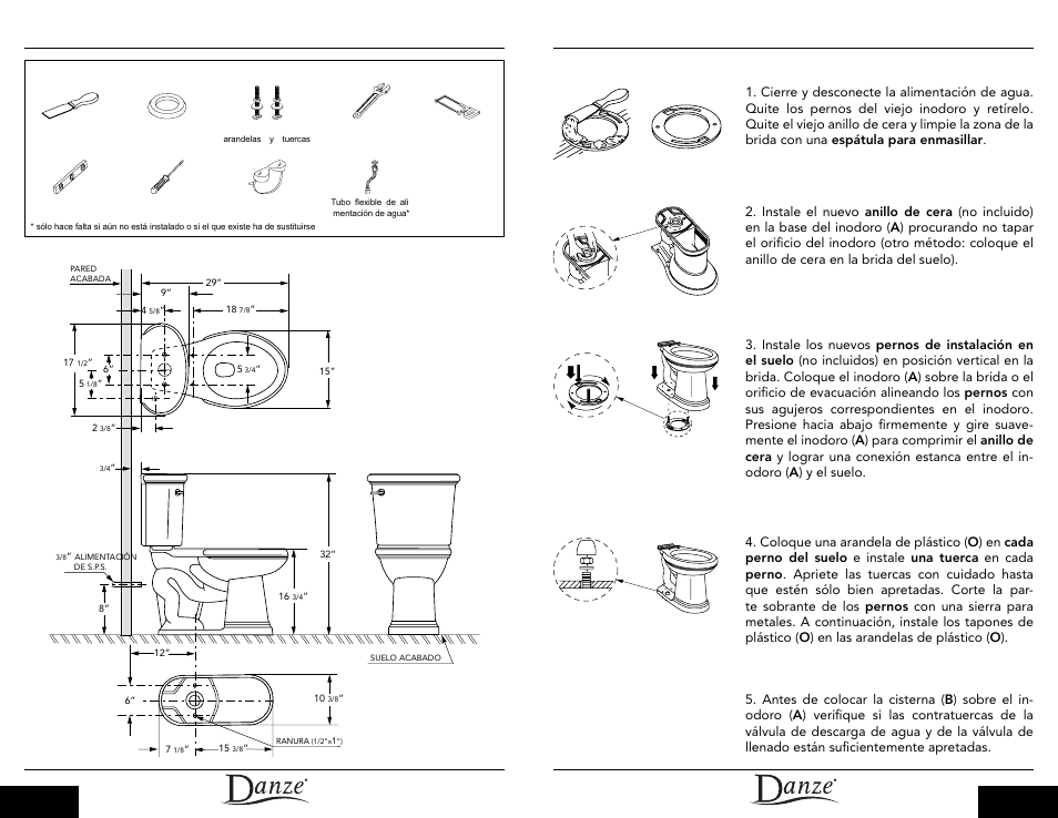 Instrucciones para la instalación, Dimensiones de producto herramientas necesarias | Danze DC013330-DC012323 - Installation Manual User Manual | Page 7 / 13
