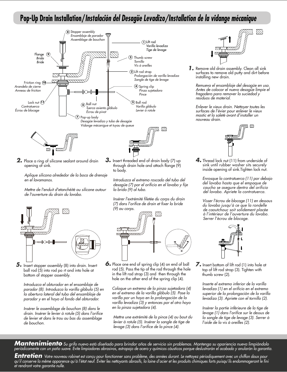 Mantenimiento, Entretien | Danze D301055 - Installation Manual User Manual | Page 3 / 4