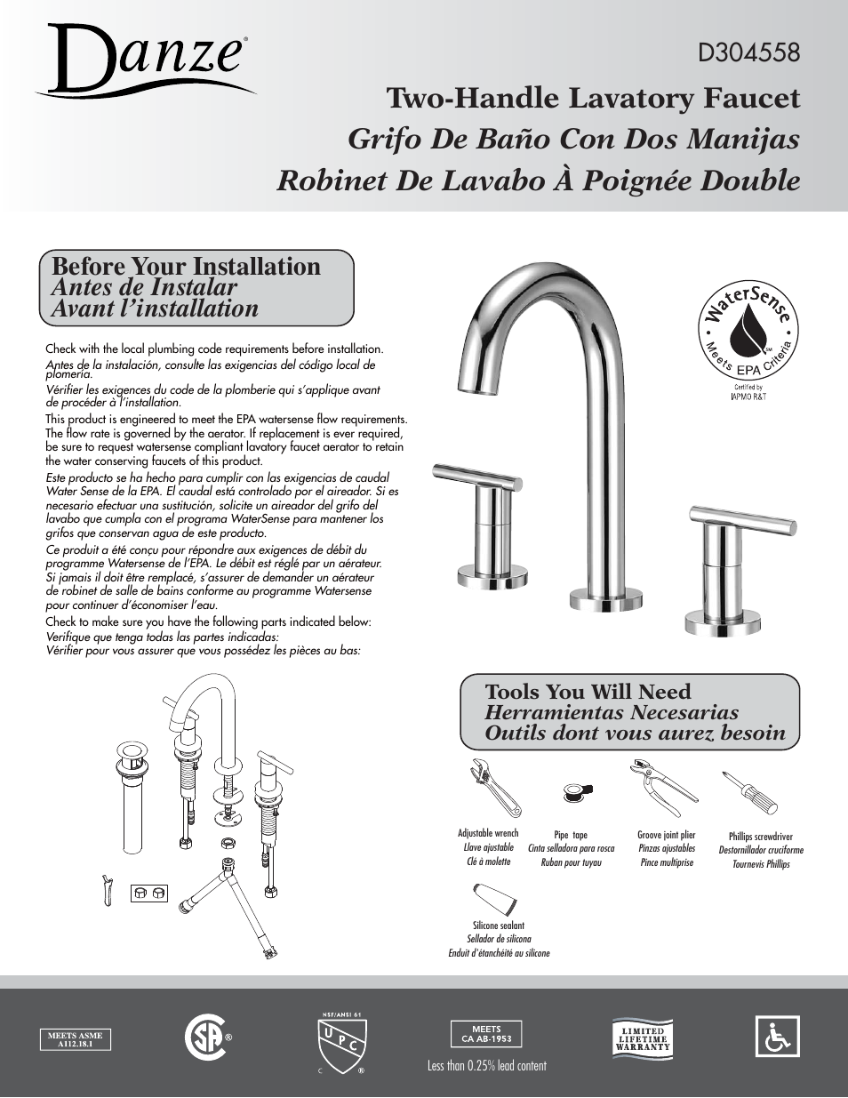 Danze D304558 - Installation Manual User Manual | 8 pages