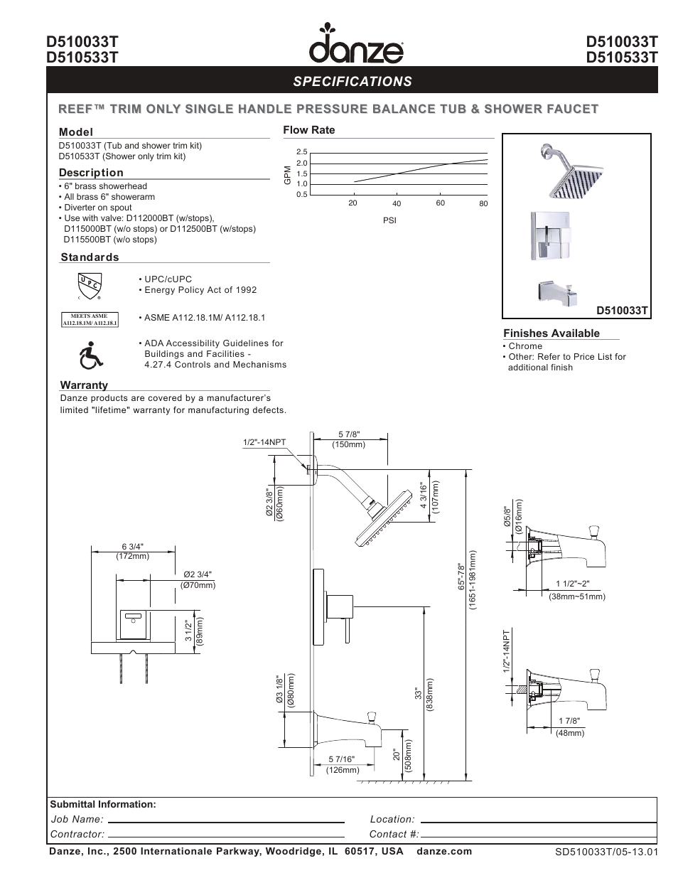 Danze D510533T - Spec Sheets User Manual | 1 page