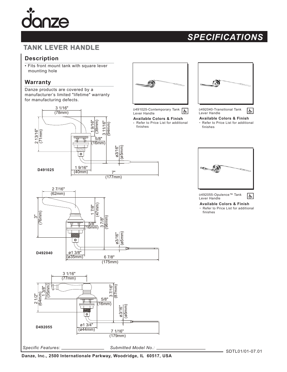 Danze D492055 User Manual | 1 page
