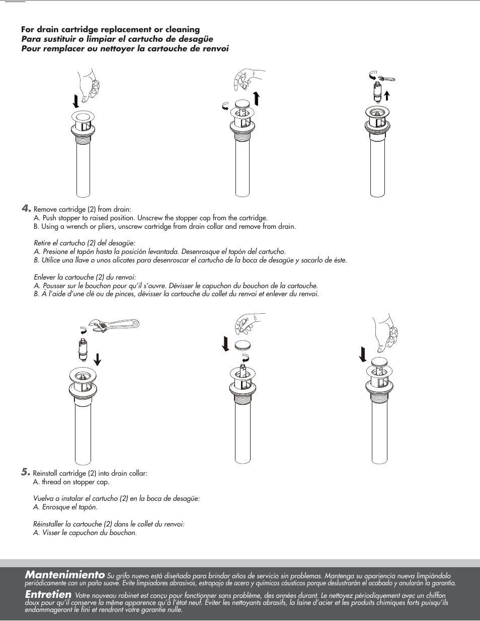 Mantenimiento, Entretien | Danze D331554 - Installation Manual User Manual | Page 6 / 7