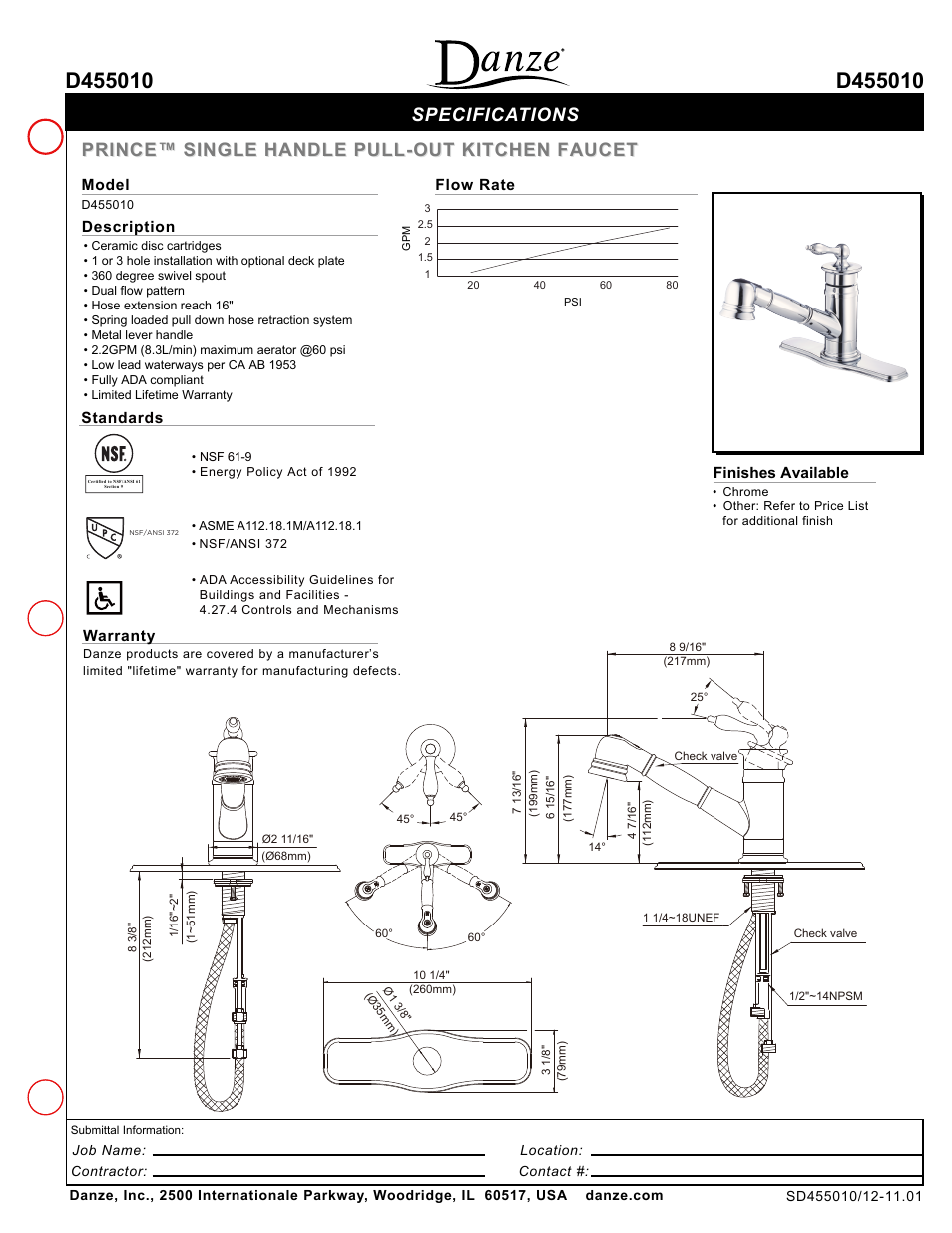 Danze D455010 - Spec Sheets User Manual | 1 page