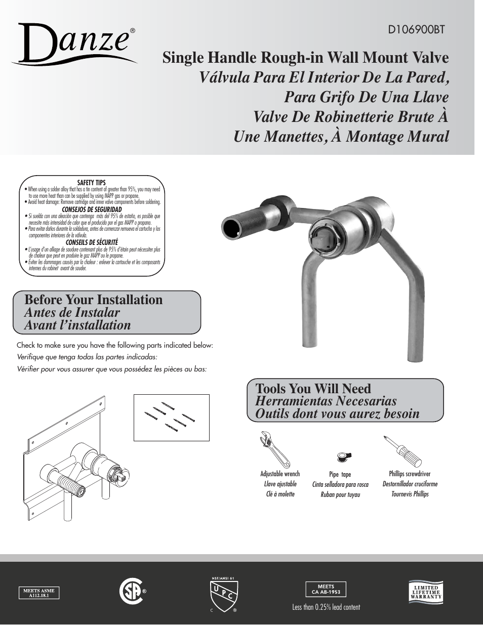 Danze D106900BT - Installation Manual User Manual | 2 pages