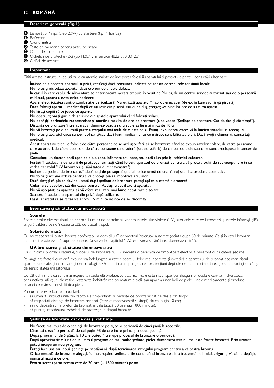 Română | Philips HB311 User Manual | Page 12 / 54