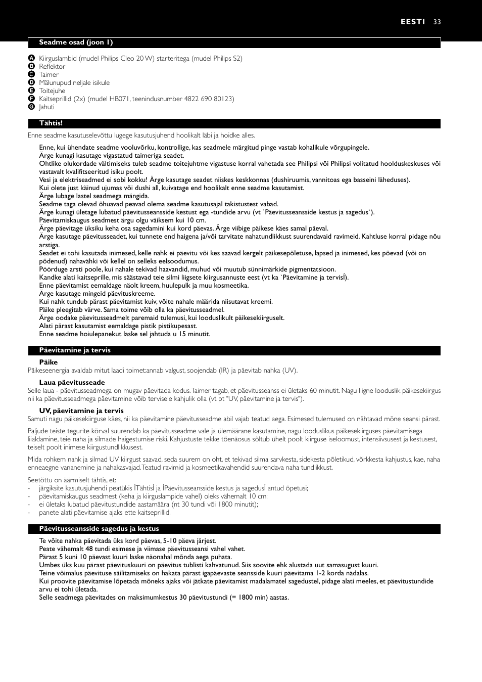 Eesti | Philips HB311 User Manual | Page 33 / 54