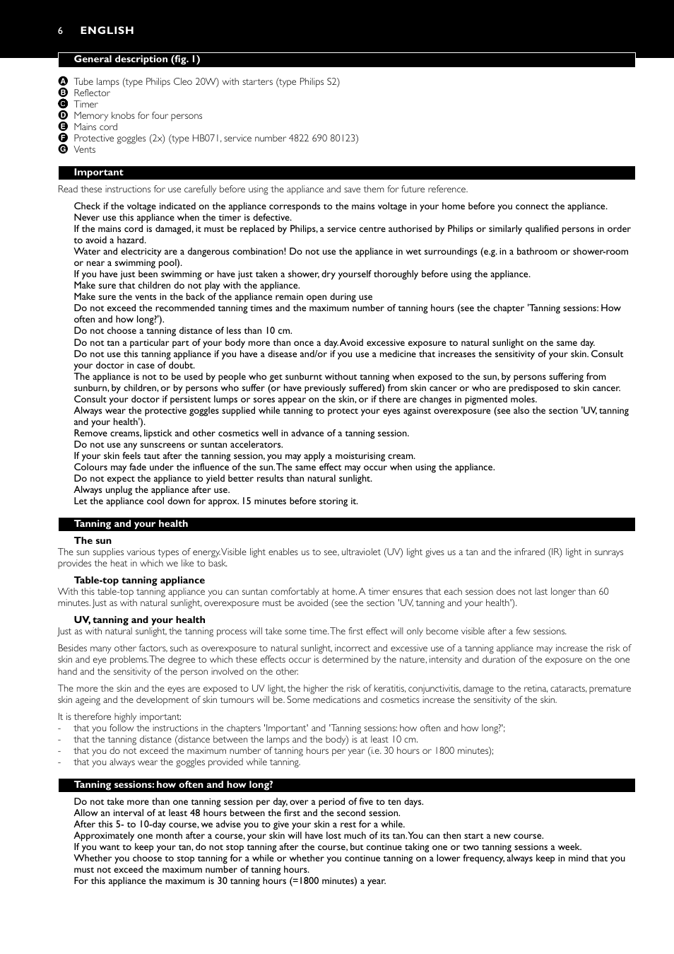 English 6 | Philips HB311 User Manual | Page 6 / 54