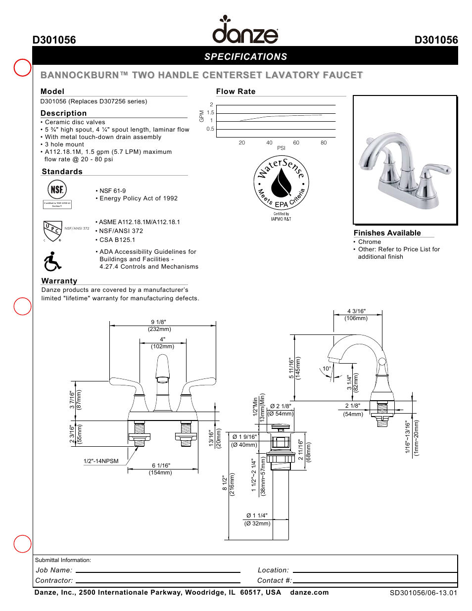 Danze D301056 - Spec Sheets User Manual | 1 page