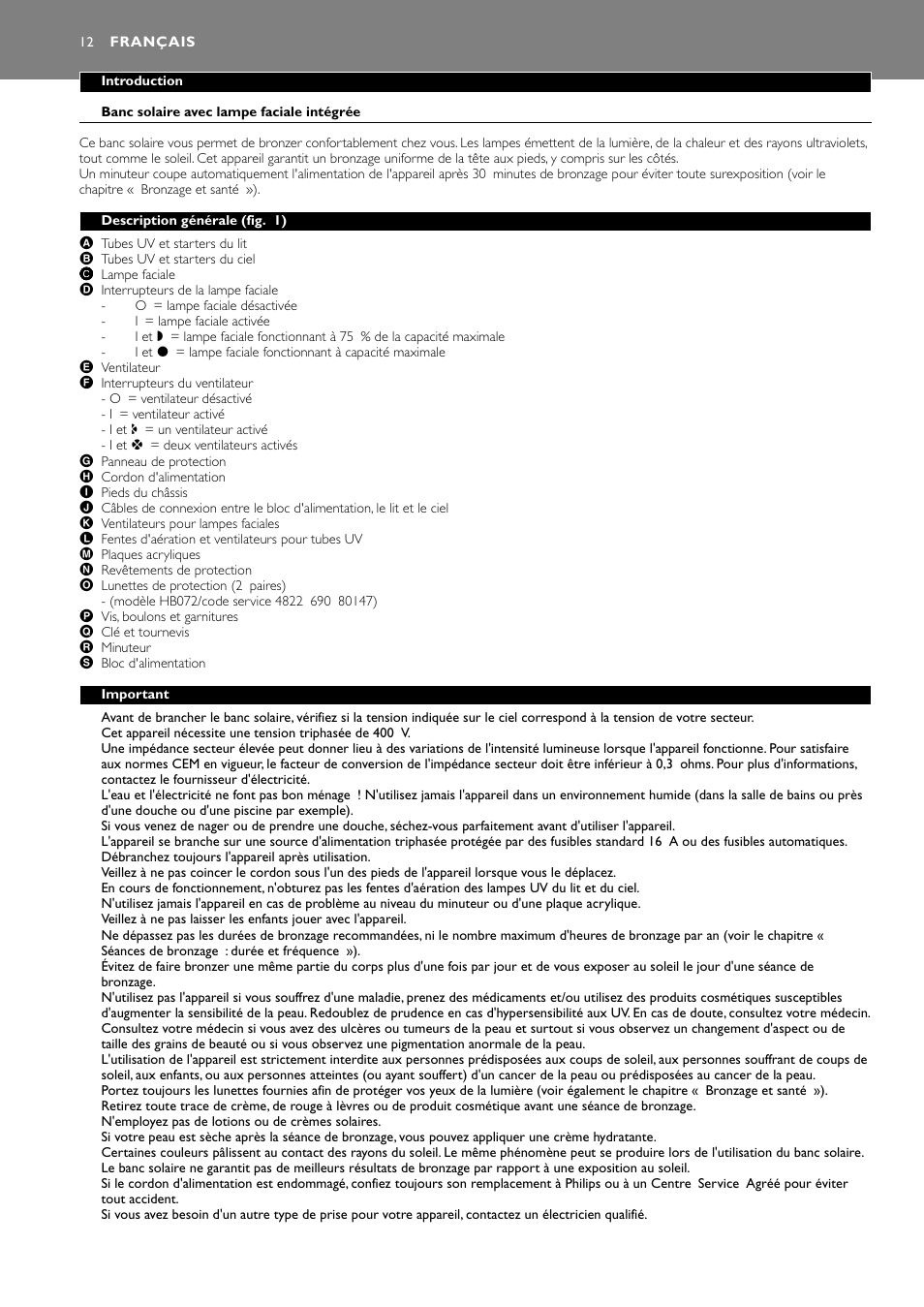 Français 12 | Philips HB591 User Manual | Page 12 / 32