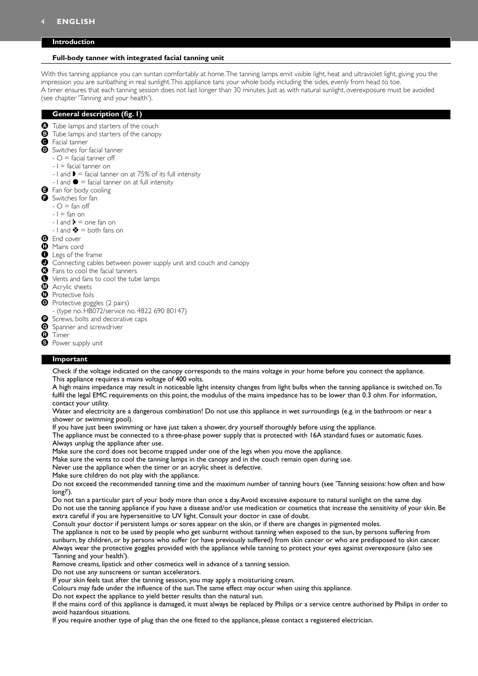 English 4 | Philips HB591 User Manual | Page 4 / 32