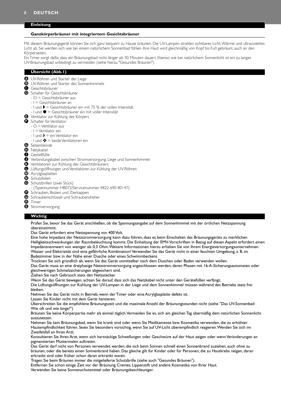 Deutsch 8 | Philips HB591 User Manual | Page 8 / 32