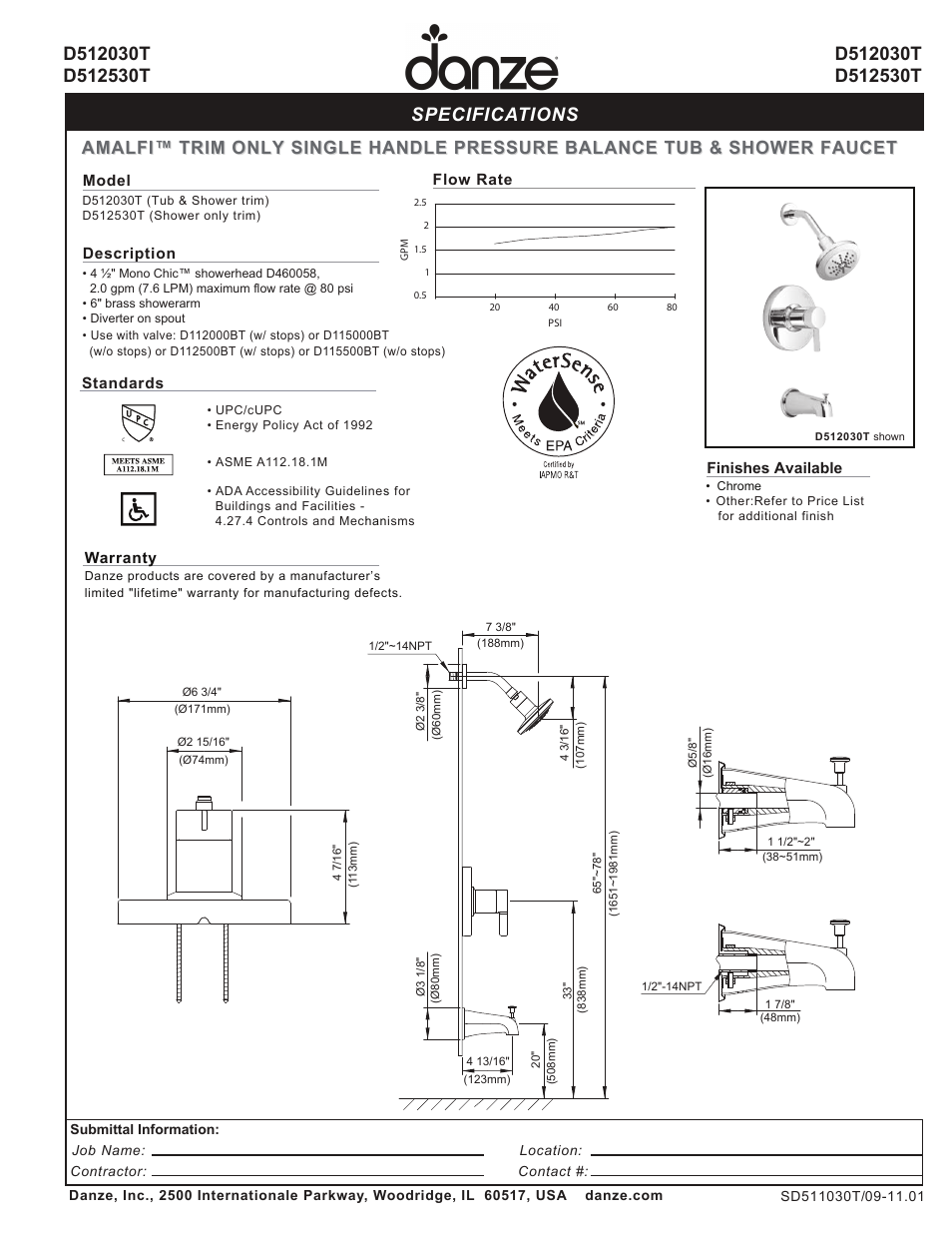 Danze D512530T - Spec Sheets User Manual | 1 page