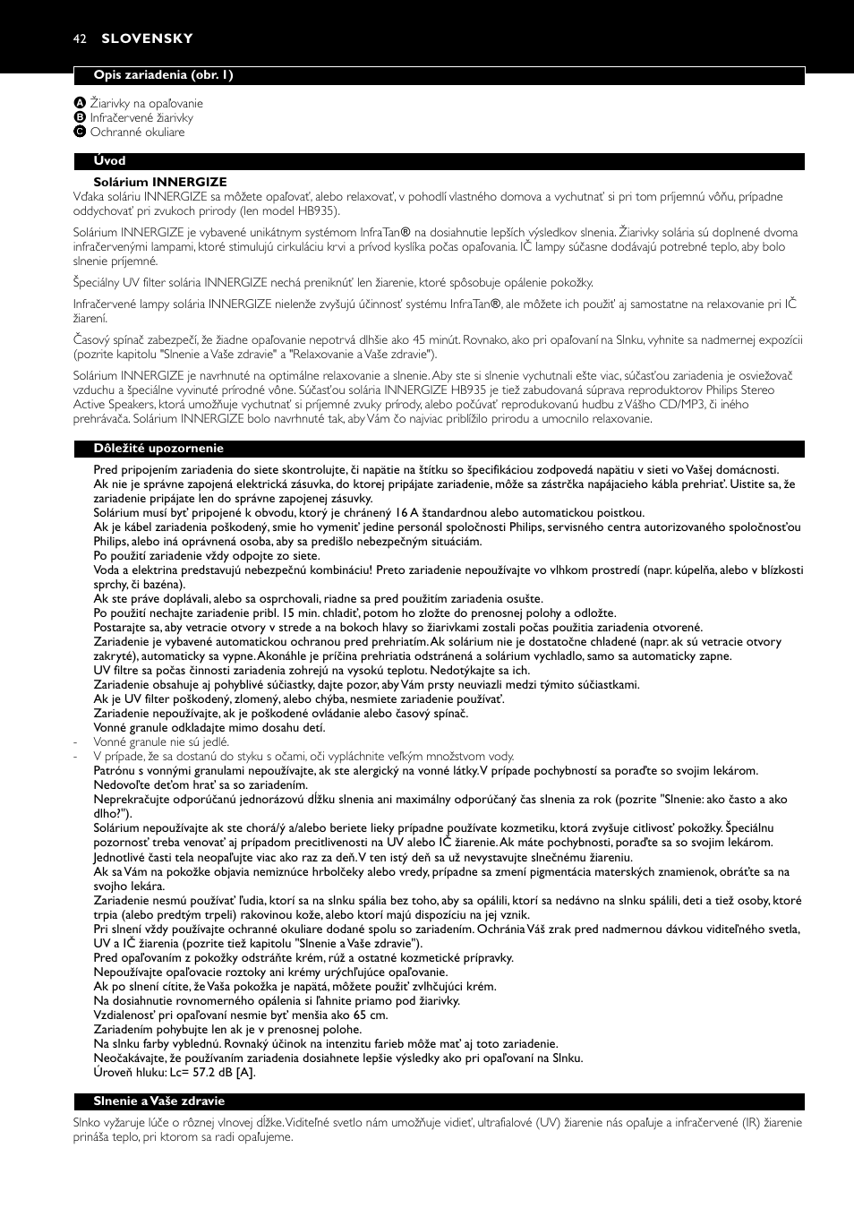 Slovensky | Philips HB935 User Manual | Page 42 / 56