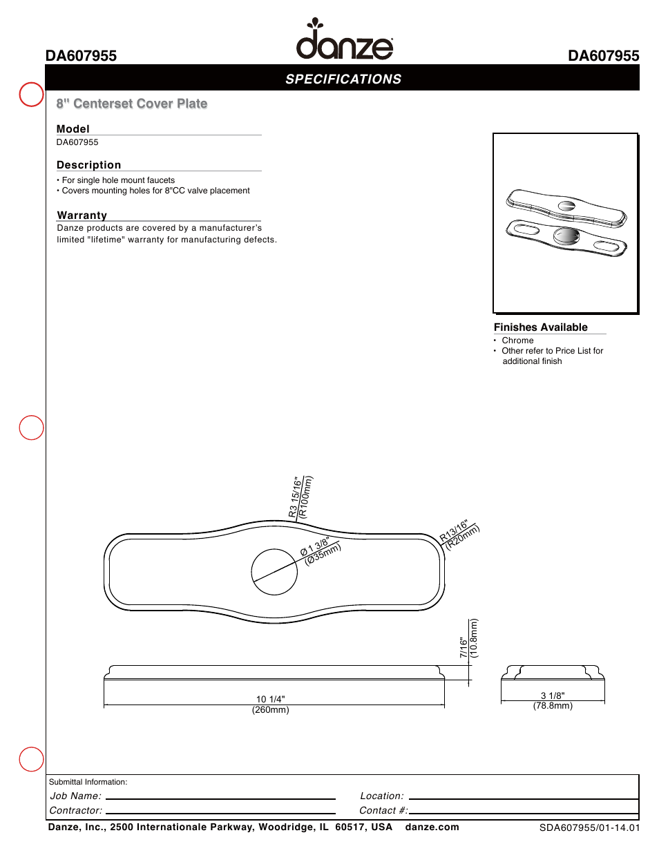 Danze DA607955 User Manual | 1 page