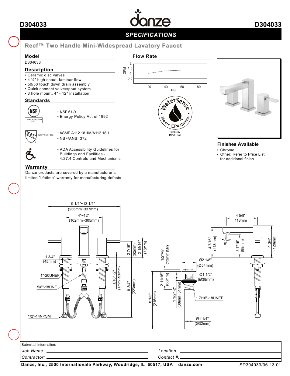 Danze D304033 - Spec Sheets User Manual | 1 page