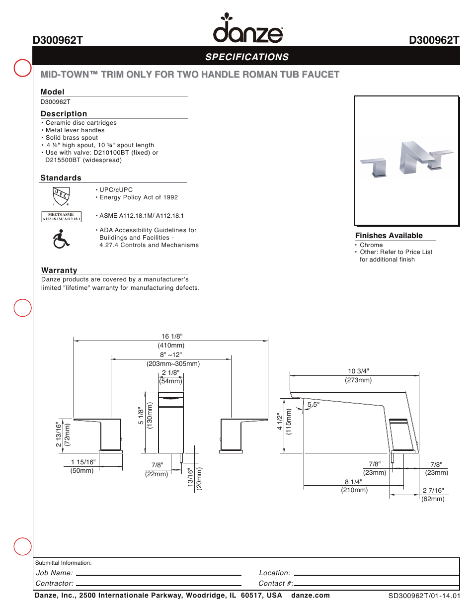 Danze D300962T User Manual | 1 page