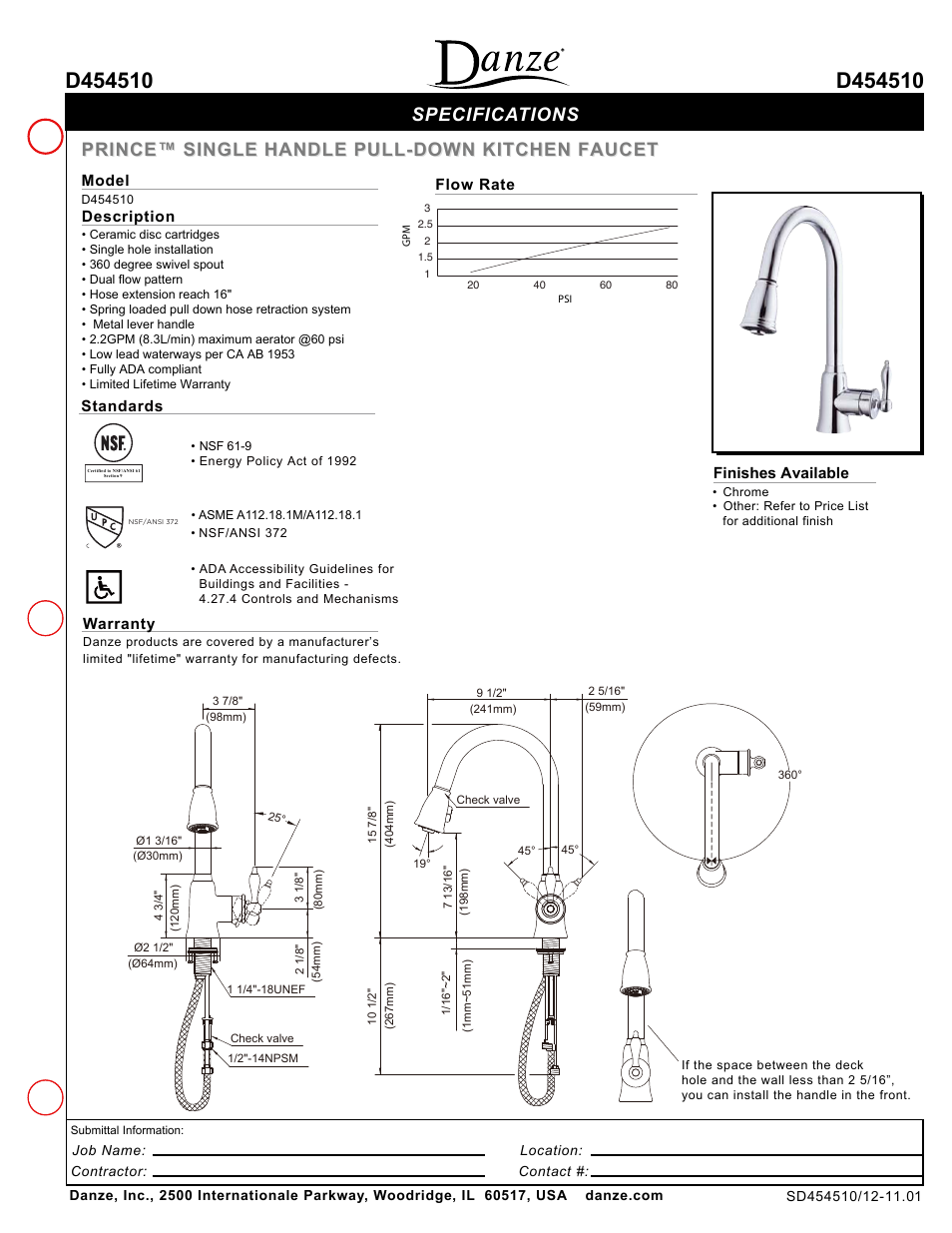 Danze D454510 - Spec Sheets User Manual | 1 page