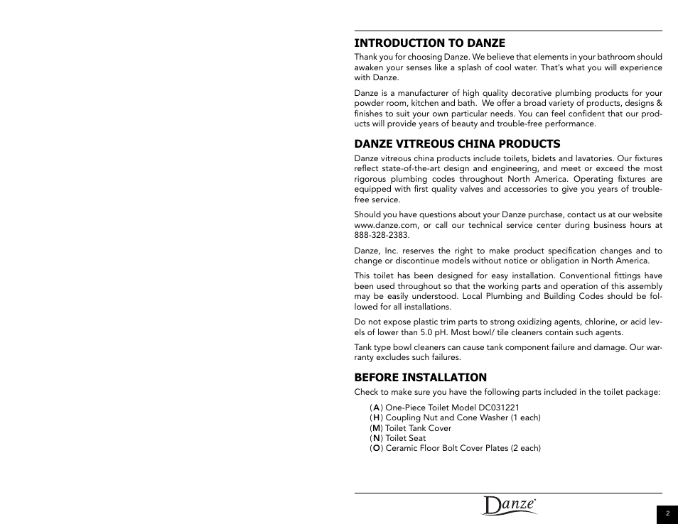 Danze DC031221 - Installation Manual User Manual | Page 2 / 11
