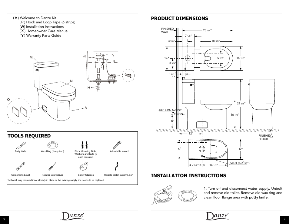 Installation instructions, Product dimensions, Tools required | Danze DC031221 - Installation Manual User Manual | Page 3 / 11