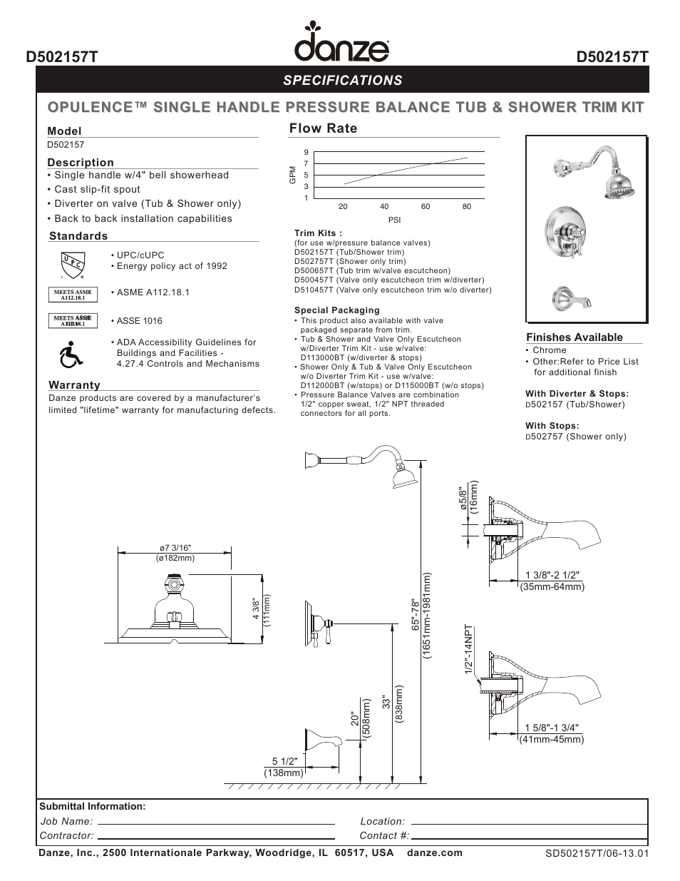 Danze D502157T - Spec Sheets User Manual | 1 page