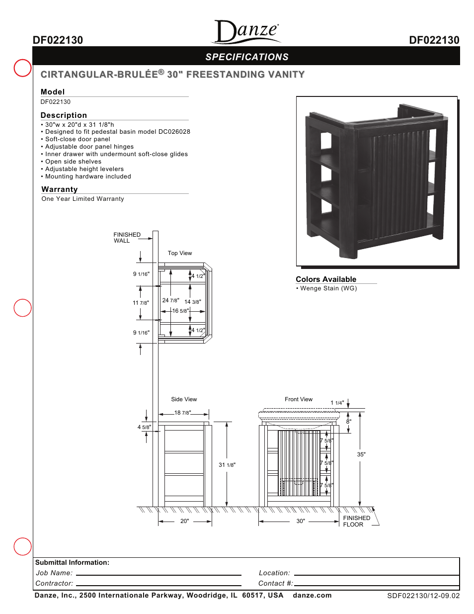 Danze DF022130 - Spec Sheets User Manual | 1 page