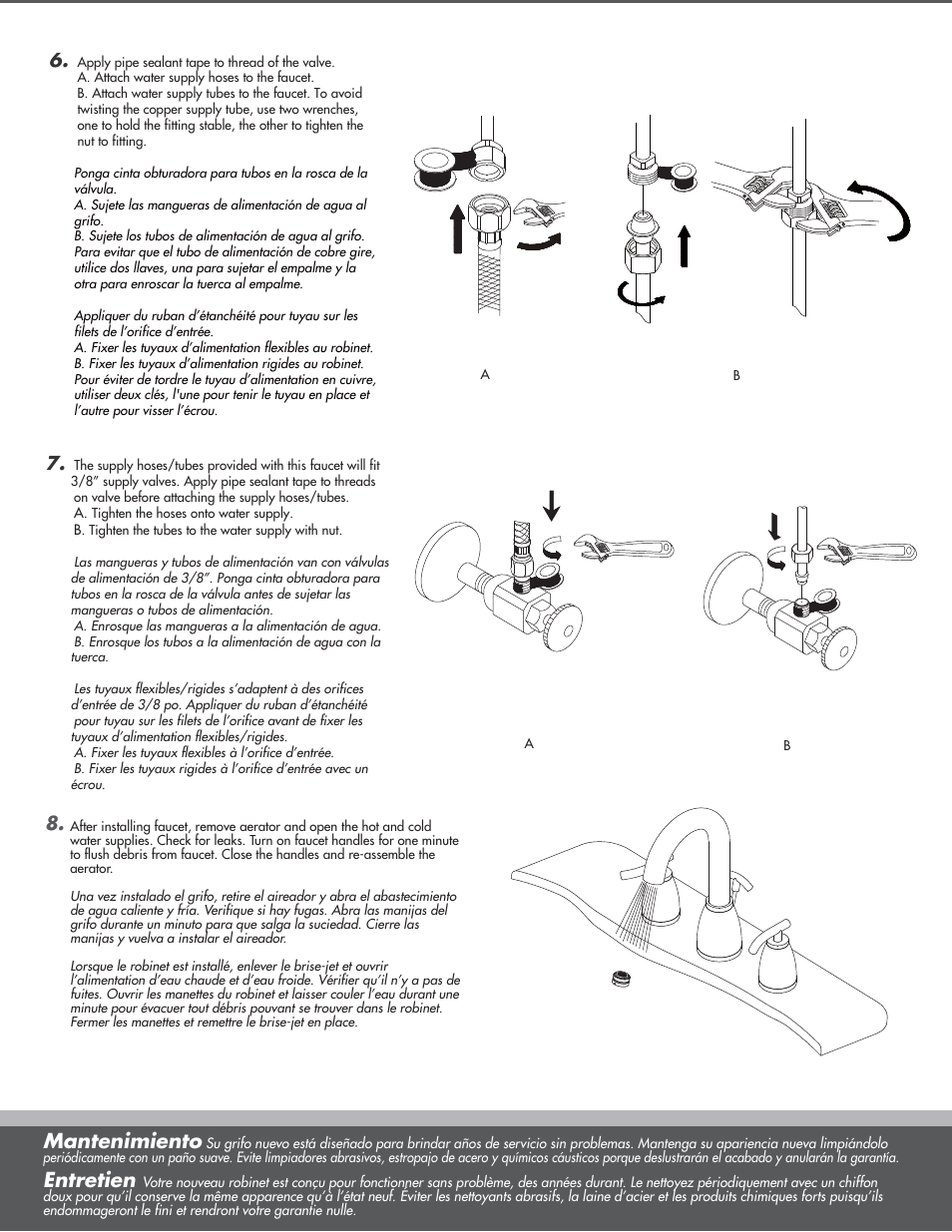 Mantenimiento, Entretien | Danze D304054 - Installation Manual User Manual | Page 5 / 7