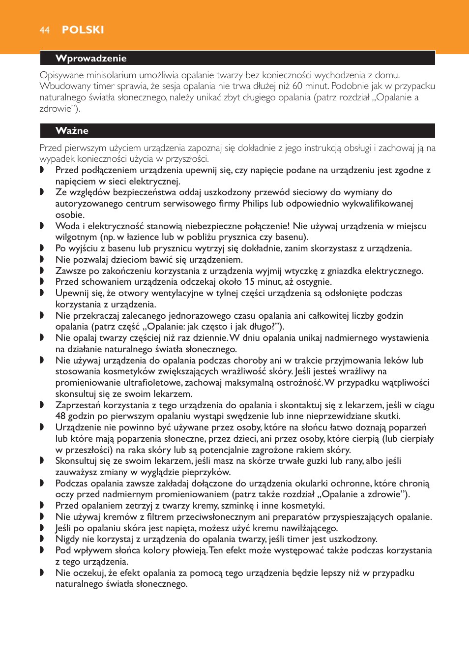 Polski, Wprowadzenie, Ważne | Philips HB179 User Manual | Page 44 / 76