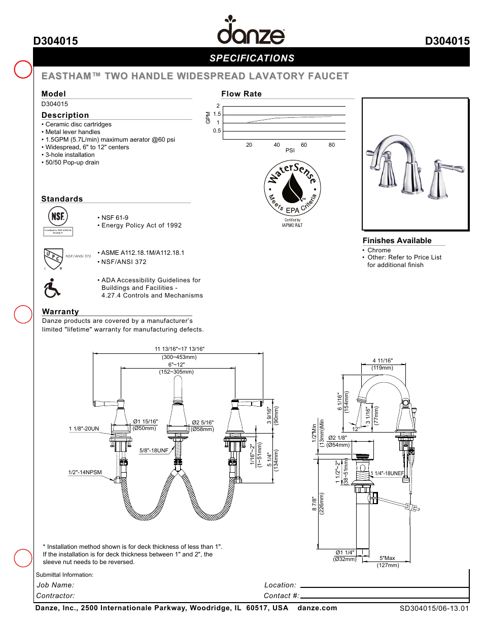 Danze D304015 - Spec Sheets User Manual | 1 page