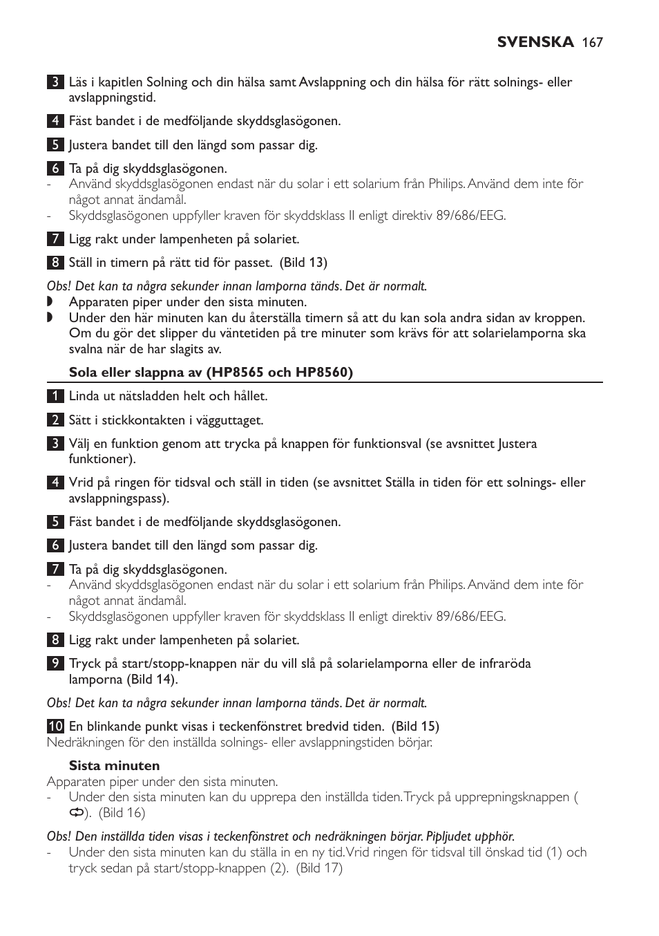 Sola eller slappna av (hp8565 och hp8560), Sista minuten | Philips HP8560 User Manual | Page 167 / 204