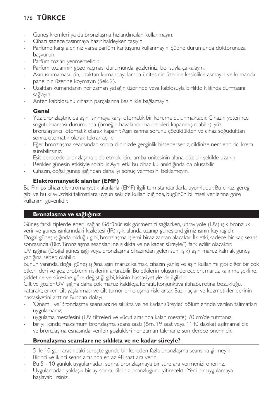 Genel, Elektromanyetik alanlar (emf), Bronzlaşma ve sağlığınız | Philips HP8560 User Manual | Page 176 / 204