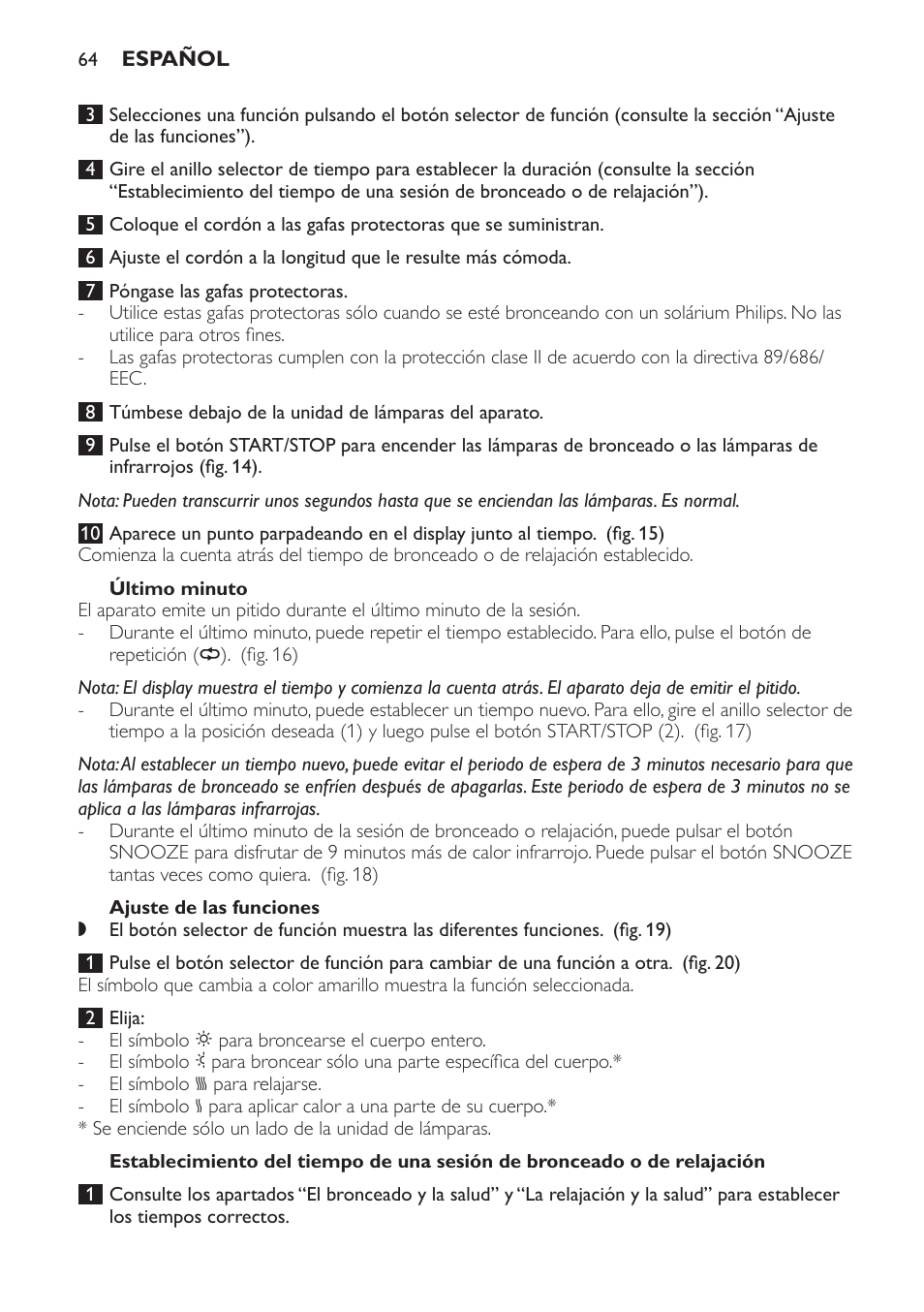 Último minuto, Ajuste de las funciones | Philips HP8560 User Manual | Page 64 / 204