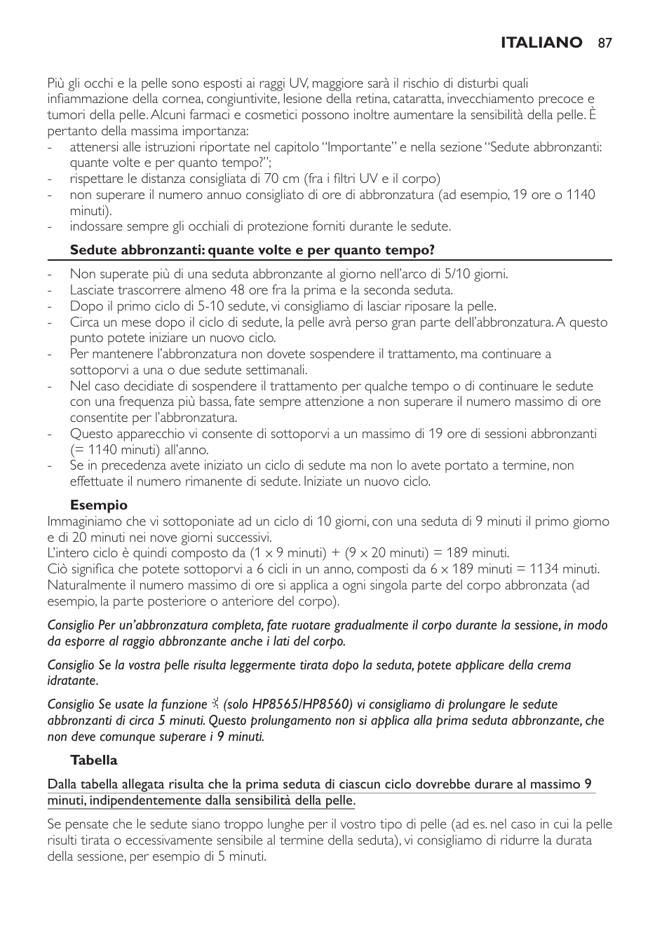 Esempio, Tabella | Philips HP8560 User Manual | Page 87 / 204