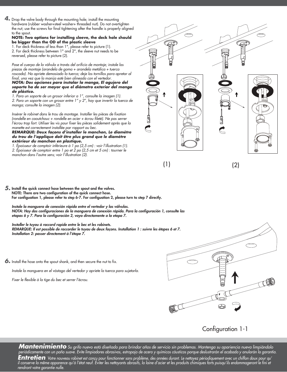 Mantenimiento, Entretien, Configuration 1-1 | Danze D304015 - Installation Manual User Manual | Page 3 / 6