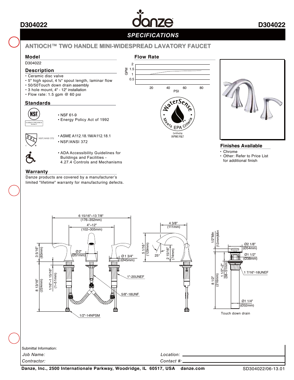 Danze D304022 - Spec Sheets User Manual | 1 page
