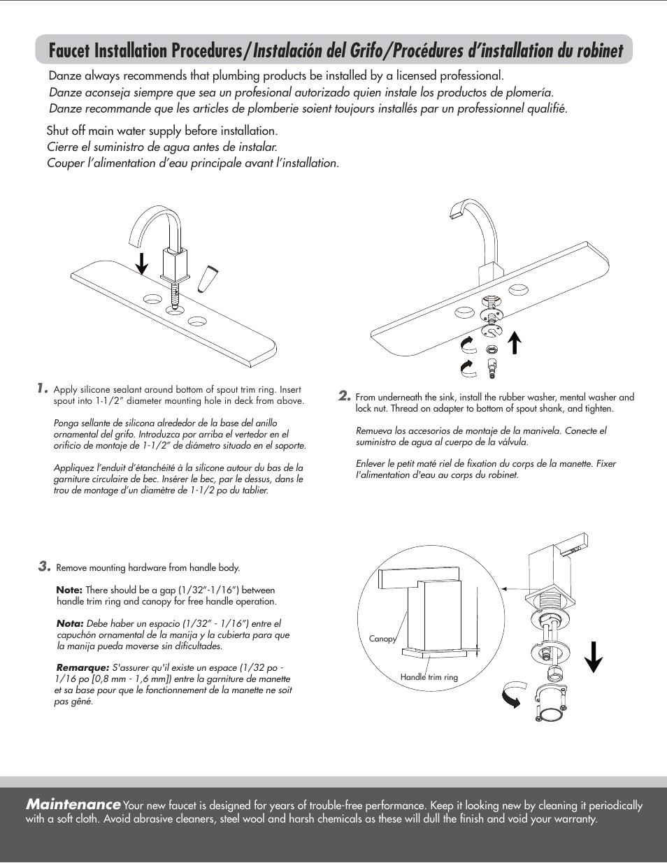 Maintenance | Danze D304044 - Installation Manual User Manual | Page 2 / 8