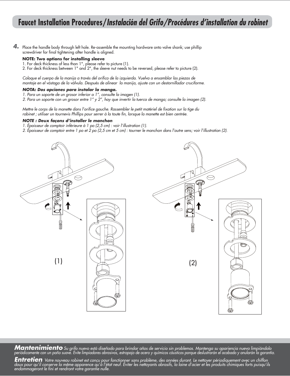 Mantenimiento, Entretien | Danze D304044 - Installation Manual User Manual | Page 3 / 8