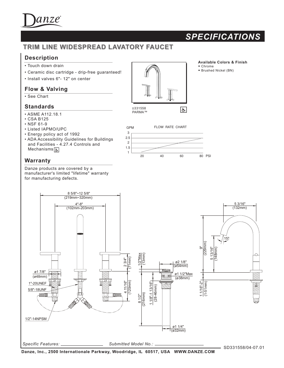 Danze D331558 - Spec Sheets User Manual | 1 page