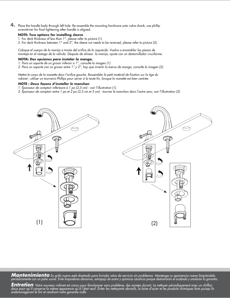 Mantenimiento, Entretien | Danze D304268 - Installation Manual User Manual | Page 3 / 8
