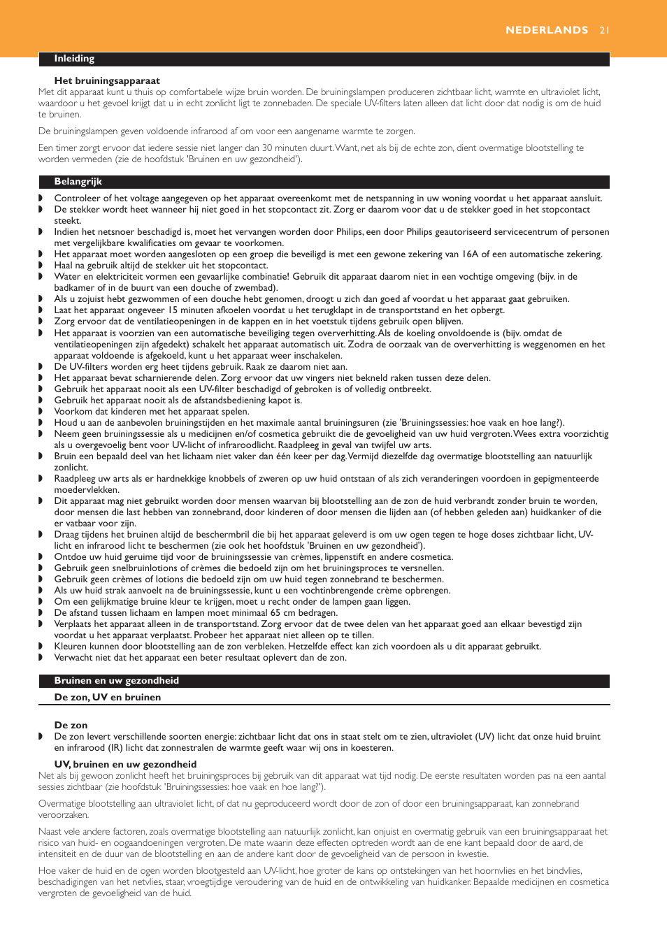 Nederlands 21 | Philips HB953 User Manual | Page 21 / 36