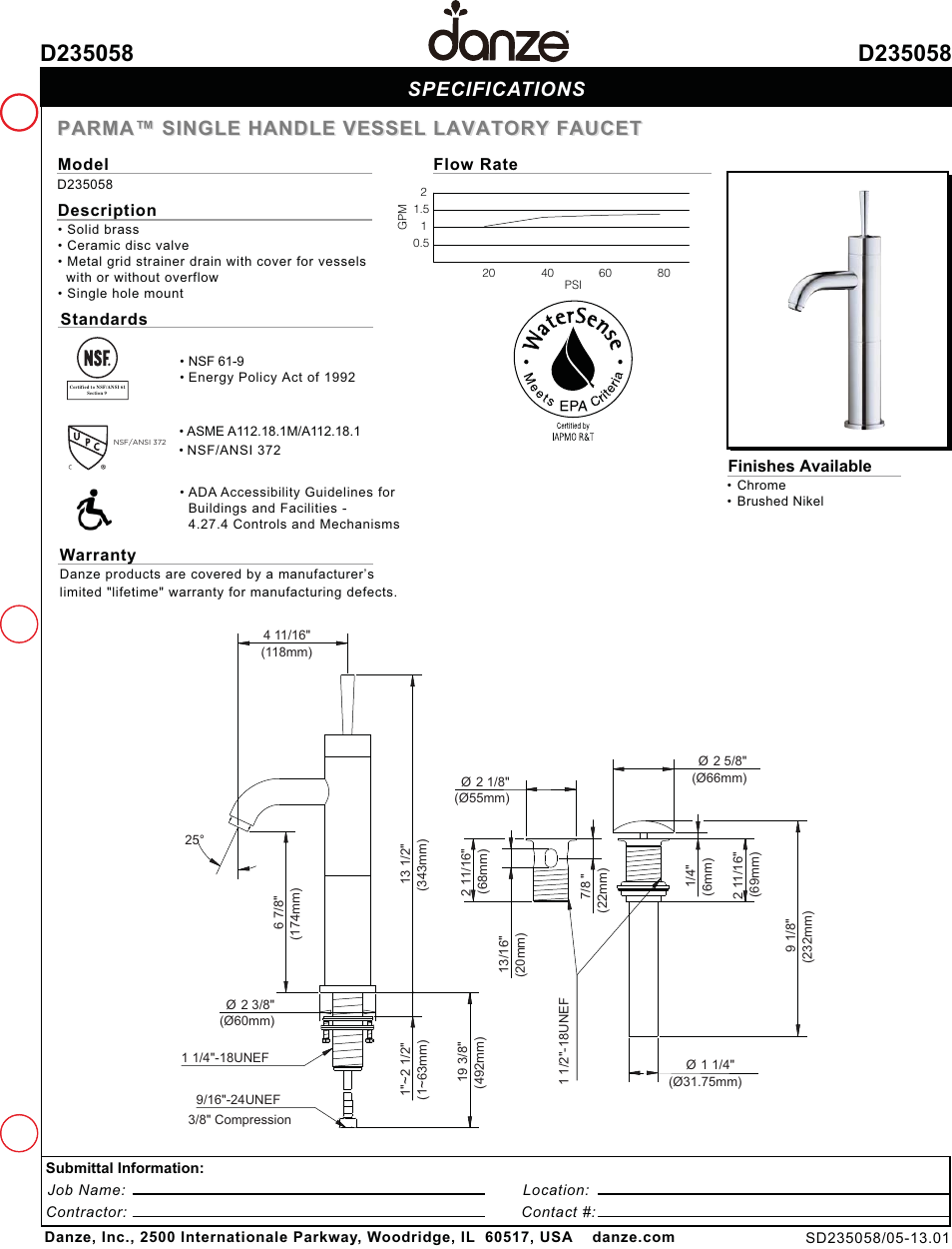 Danze D235058 User Manual | 1 page