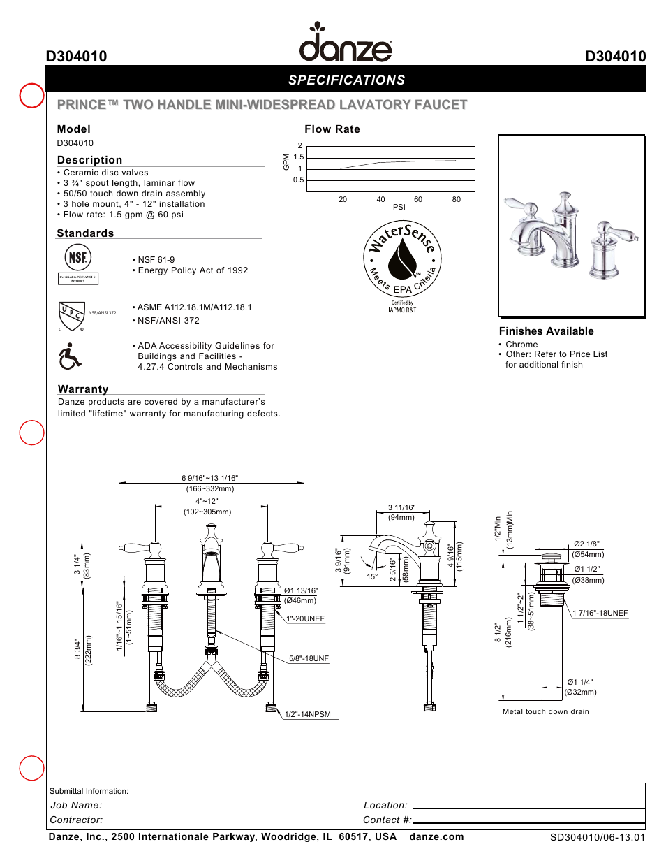 Danze D304010 - Spec Sheets User Manual | 1 page