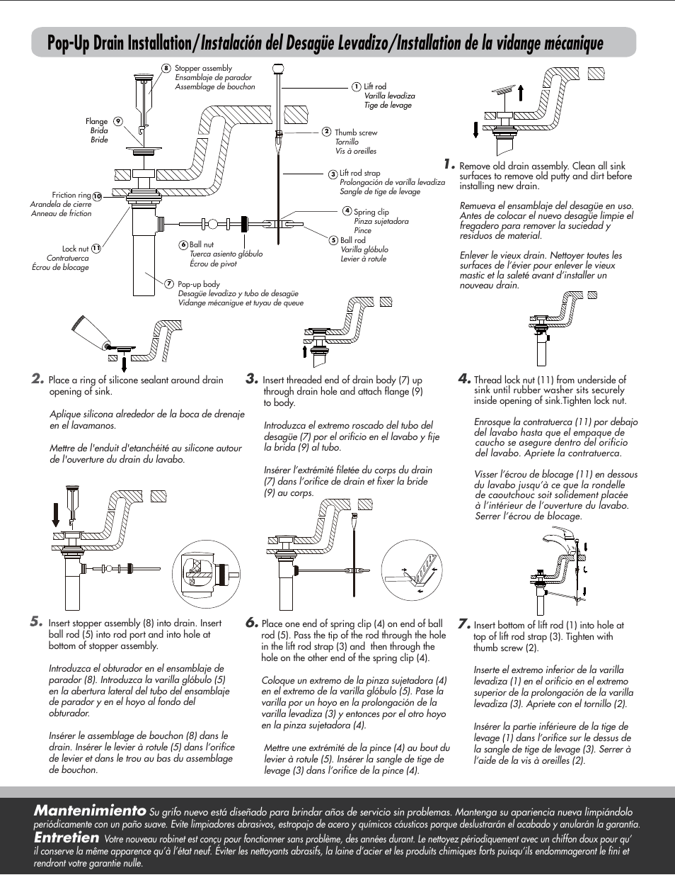 Mantenimiento, Entretien | Danze D203112 - Installation Manual User Manual | Page 3 / 4