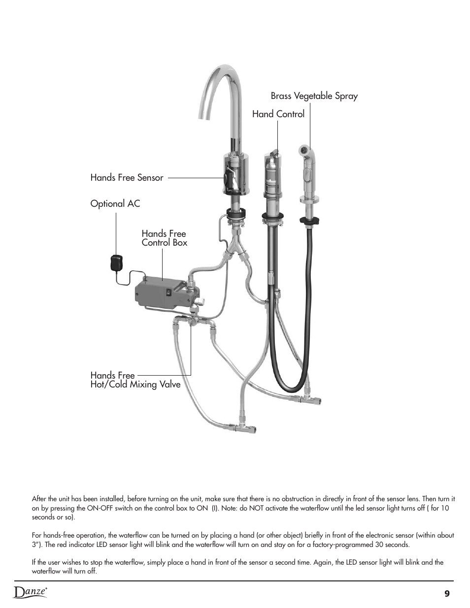 Hands free operation, Installation diagram | Danze D423058 - Installation Manual User Manual | Page 10 / 35