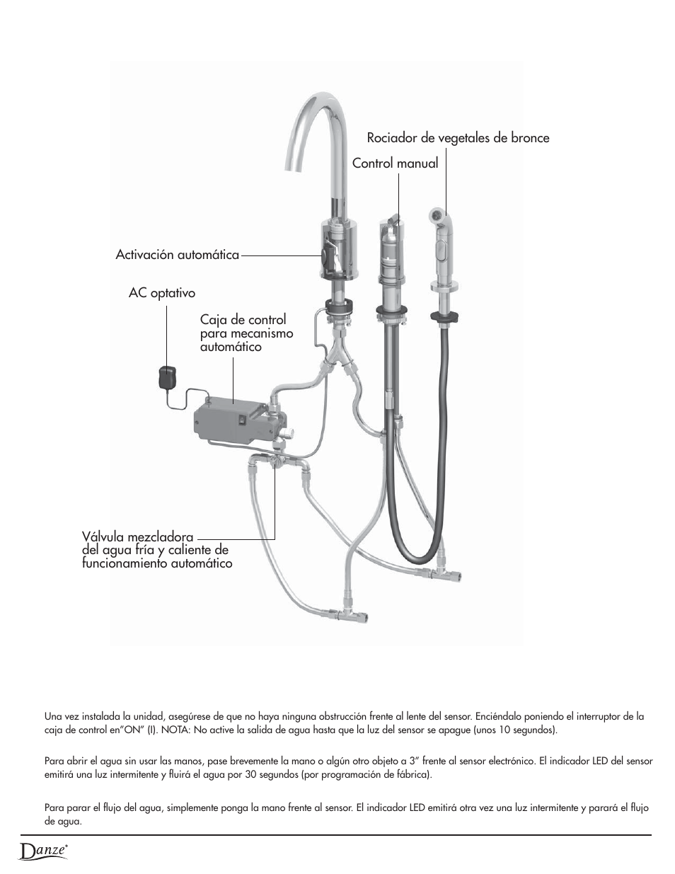 Activación con sensor, Esquema de instalación | Danze D423058 - Installation Manual User Manual | Page 21 / 35